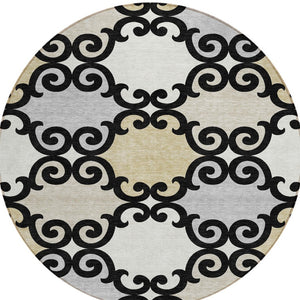 HomeRoots 5' Stylish Trellis Indoor Outdoor Area Rug in Black, Gray & Ivory – Durable, Washable, Versatile! 8' Round 591995
