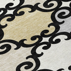 HomeRoots 5' Stylish Trellis Indoor Outdoor Area Rug in Black, Gray & Ivory – Durable, Washable, Versatile! 8' Round 591995