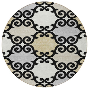HomeRoots 5' Stylish Trellis Indoor Outdoor Area Rug in Black, Gray & Ivory – Durable, Washable, Versatile! 8' Round 591995