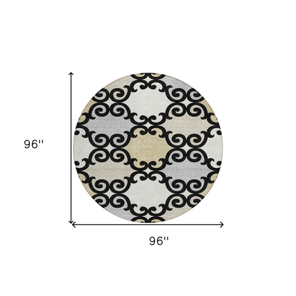 HomeRoots 5' Stylish Trellis Indoor Outdoor Area Rug in Black, Gray & Ivory – Durable, Washable, Versatile! 8' Round 591995