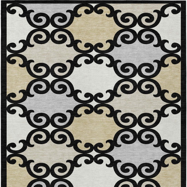 HomeRoots 5' Stylish Trellis Indoor Outdoor Area Rug in Black, Gray & Ivory – Durable, Washable, Versatile! 8' X 10' 591996