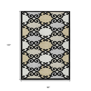 HomeRoots 5' Stylish Trellis Indoor Outdoor Area Rug in Black, Gray & Ivory – Durable, Washable, Versatile! 8' X 10' 591996