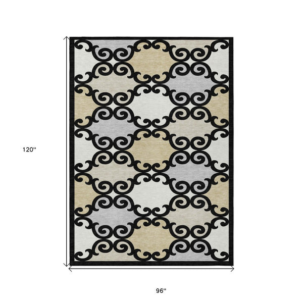 HomeRoots 5' Stylish Trellis Indoor Outdoor Area Rug in Black, Gray & Ivory – Durable, Washable, Versatile! 8' X 10' 591996