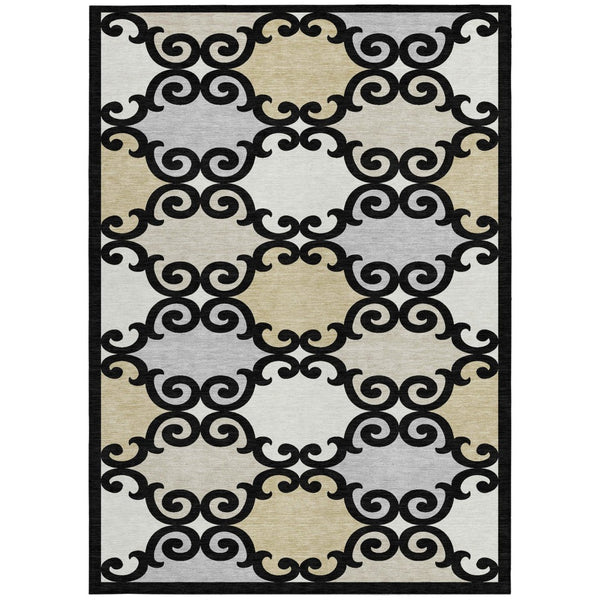 HomeRoots 9' Trellis Area Rug - Durable, Washable Indoor/Outdoor Design in Classic Black, Gray & Ivory 9' X 12' 591997