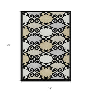 HomeRoots 5' Stylish Trellis Indoor Outdoor Area Rug in Black, Gray & Ivory – Durable, Washable, Versatile! 10' X 14' 591998