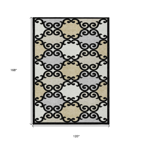 HomeRoots 5' Stylish Trellis Indoor Outdoor Area Rug in Black, Gray & Ivory – Durable, Washable, Versatile! 10' X 14' 591998