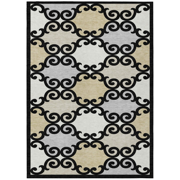 HomeRoots 5' Stylish Trellis Indoor Outdoor Area Rug in Black, Gray & Ivory – Durable, Washable, Versatile! 10' X 14' 591998