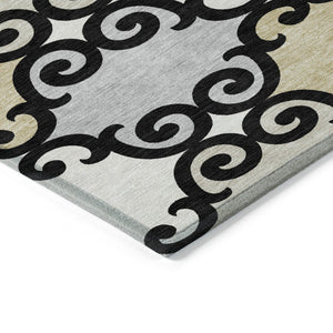 HomeRoots 5' Stylish Trellis Indoor Outdoor Area Rug in Black, Gray & Ivory – Durable, Washable, Versatile! 10' X 14' 591998