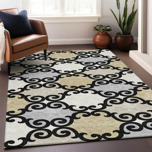 HomeRoots 5' Stylish Trellis Indoor Outdoor Area Rug in Black, Gray & Ivory – Durable, Washable, Versatile! 10' X 14' 591998