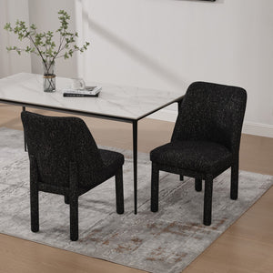 English Elm 21.46" Modern Minimalist Chenille Dining Chair Set of 2 with Rubberwood Legs, Curved High Back Comfort Black+Grey W3189P351396