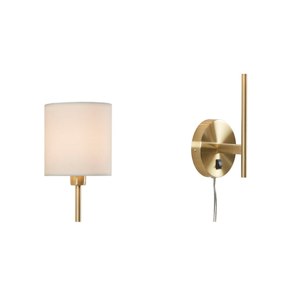JLA Home 510 Design - Metal Brass Cylinder Wall Sconce Set of 2 — Plug-In Cream Shade Ambient Lighting for Living Rooms FB155-1173