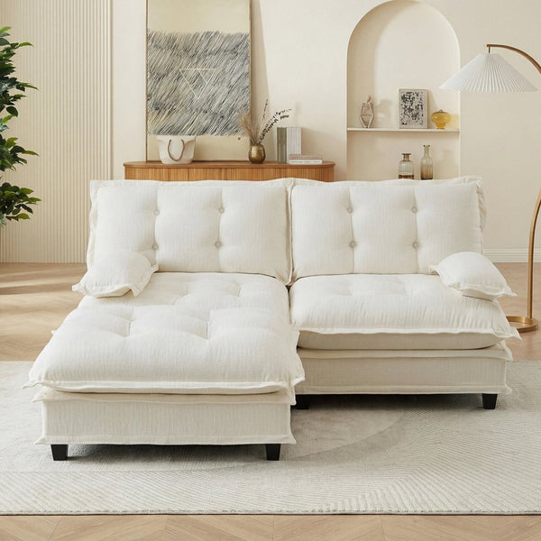 English Elm 77" Modular Cloud Sectional Chenille Couch Deep Lounge Seat with Ottoman for Living Room Beige W714S01675