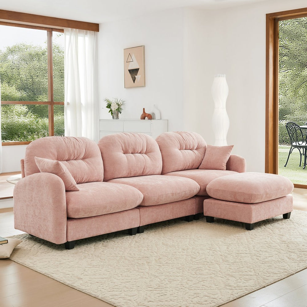 English Elm Modular L-Shaped Sectional Couch With Ottoman - Premium Chenille, Ergonomic Comfort, Easy Assembly! W714S01388