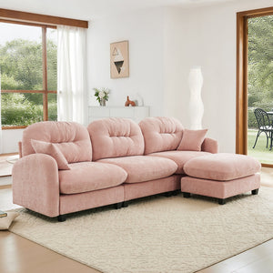 English Elm Modular L-Shaped Sectional Couch With Ottoman - Premium Chenille, Ergonomic Comfort, Easy Assembly! W714S01388