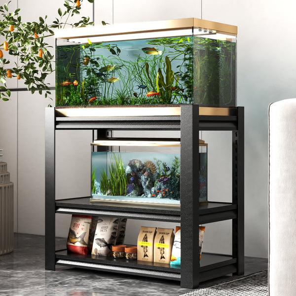 English Elm 20-30 Gallon Fish Tank Stand with Adjustable 3-Tier Metal Shelves, Heavy-Duty Stylish Rack for Home Office Black T2398P211225