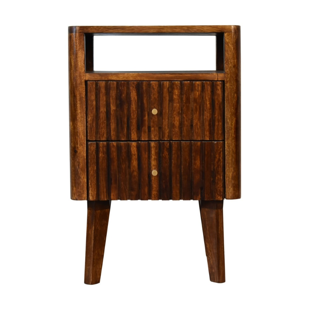 English Elm Solid Wood Reeve Nightstand - Handcrafted Mango Wood With 2 Drawers, Retro-Modern Design & Storage B182P279955-GIGA