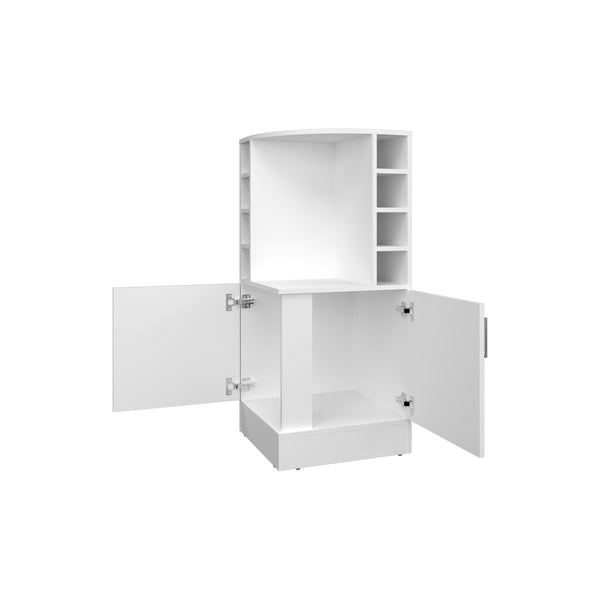 English Elm FM Corner Bar Cabinet with 8-Bottle Rack, Open Display Shelves and Hidden Storage for Home Entertaining White 47.2 L x 23.2 W x 4.7 H B128P269879