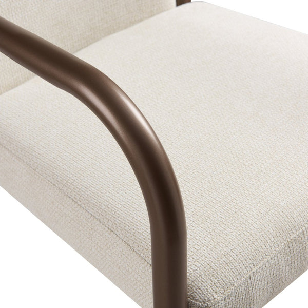 English Elm Modern Gold Accent Iron Frame Dining Arm Chairs Upholstered Set of Two for Elegant Spaces Brown+Beige N771P345830W