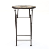 Christopher Knight Home® - Noble House - Silvester Outdoor Beige and Black Stone Side Table with Iron Frame