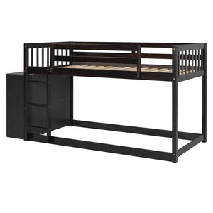 English Elm Twin Over Bunk Bed with Four Storage Drawers Open Shelving Kids Bedroom Espresso LT000167AAP-1