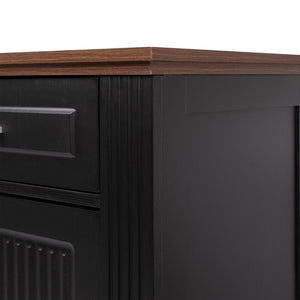 English Elm 63" Fluted Mdf Sideboard with Wood Tone Top Four Doors Three Drawers Dining Storage Black W2917S00010