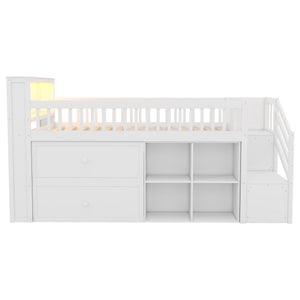 English Elm Twin Loft Bed with Built-In Stairs, Shelves, Hanging Rod & 2 Drawers for Space-Saving Kids Room White 45.87 L x 18.5 W x 10.83 H W2593S00004