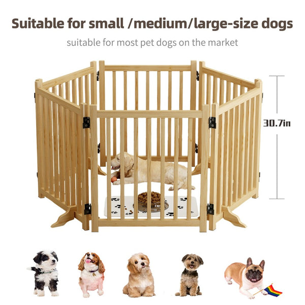 English Elm (6 Panel) Freestanding Wood Pet Gate Accordion Folding Indoor Dog Fence 31 Inch W2641P336052