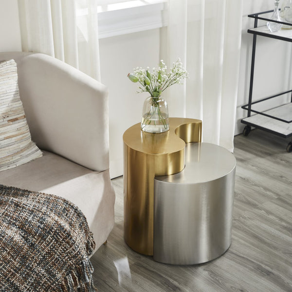 English Elm YING Ying Yang Modern End Table with Iron Sheet Frame, Durable Contemporary Accent for Living Rooms Multi B009140745