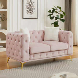 English Elm Fx Velvet Chesterfield Sofa Button Tufted Diamond Quilted Design with Accent Pillows Pink W1926S00079