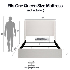 English Elm Caron Upholstered Wingback Bed - 54" High Headboard, Minimalist Design, Textured Ivory Chenille, Easy Assembly B083P340880