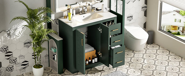 English Elm 36'' Bathroom Vanity with Ceramic Sink Combo Solid Wood Frame Soft-Closing Drawers Ample Storage Elegance Green N710P243327F