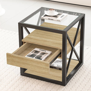 English Elm 1 Modern End Table With Drawer - Stylish Nightstand For Bedroom & Living Room, Industrial Design & Storage W241P246913