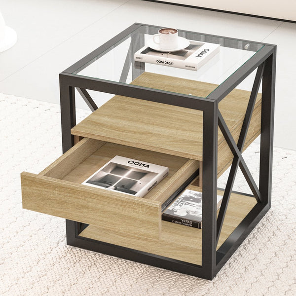 English Elm 1 Modern End Table With Drawer - Stylish Nightstand For Bedroom & Living Room, Industrial Design & Storage W241P246913