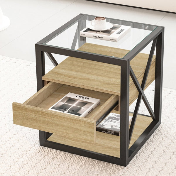 English Elm Set Of 2 Modern End Tables With Drawer - Industrial Style Nightstands For Stylish Storage & Decor W241P246921-GIGA