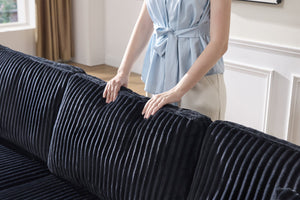 English Elm Convertible U-Shaped Sofa In Soft Corduroy Fabric - Modern 4-Seater For Stylish Living Room Comfort W1793S00033