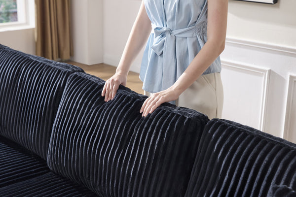 English Elm Convertible U-Shaped Sofa In Soft Corduroy Fabric - Modern 4-Seater For Stylish Living Room Comfort W1793S00033