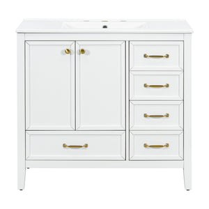 English Elm Christopher Knight Home® - 36" Vintage-inspired Bathroom Vanity with Ceramic Sink, Solid Wood Frame, Soft-Close Drawers, Spacious Storage White N759P293646K