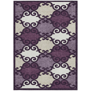 HomeRoots 5' Eggplant and Ivory Trellis Rug – Stylish, Durable, Washable Area Rug for Indoor and Outdoor Spaces 5' X 8' 592006