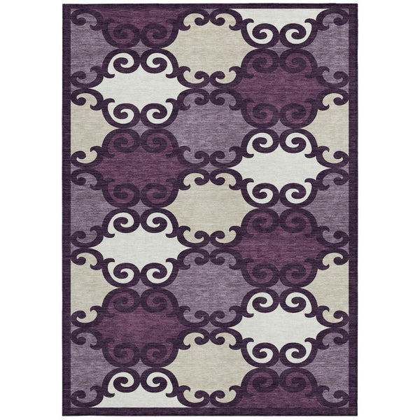 HomeRoots 5' Eggplant and Ivory Trellis Rug – Stylish, Durable, Washable Area Rug for Indoor and Outdoor Spaces 5' X 8' 592006