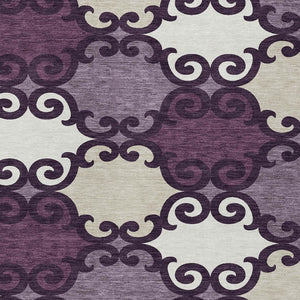 HomeRoots 5' Eggplant and Ivory Trellis Rug – Stylish, Durable, Washable Area Rug for Indoor and Outdoor Spaces 5' X 8' 592006