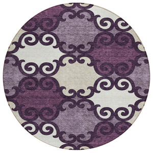 HomeRoots 5' Eggplant and Ivory Trellis Rug – Stylish, Durable, Washable Area Rug for Indoor and Outdoor Spaces 8' Round 592007