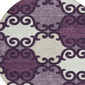 HomeRoots 5' Eggplant and Ivory Trellis Rug – Stylish, Durable, Washable Area Rug for Indoor and Outdoor Spaces 8' Round 592007