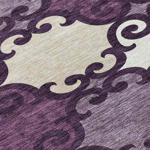 HomeRoots 5' Eggplant and Ivory Trellis Rug – Stylish, Durable, Washable Area Rug for Indoor and Outdoor Spaces 8' Round 592007