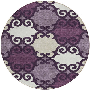 HomeRoots 5' Eggplant and Ivory Trellis Rug – Stylish, Durable, Washable Area Rug for Indoor and Outdoor Spaces 8' Round 592007
