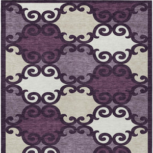 HomeRoots 5' Eggplant and Ivory Trellis Rug – Stylish, Durable, Washable Area Rug for Indoor and Outdoor Spaces 8' X 10' 592008