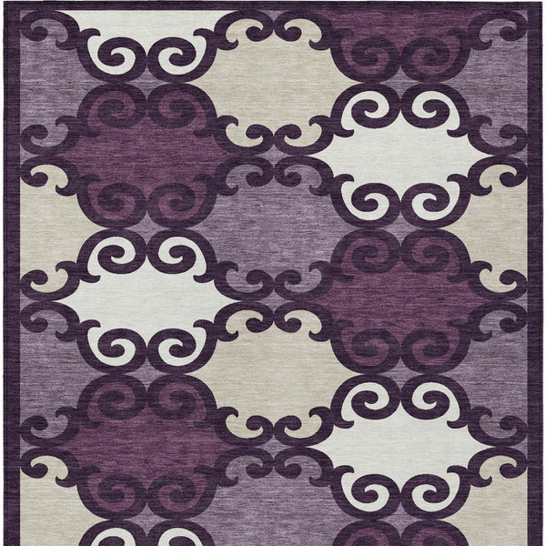 HomeRoots 5' Eggplant and Ivory Trellis Rug – Stylish, Durable, Washable Area Rug for Indoor and Outdoor Spaces 8' X 10' 592008