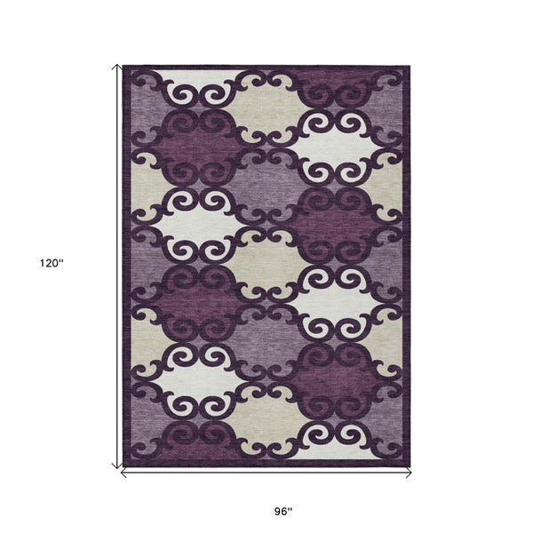 HomeRoots 5' Eggplant and Ivory Trellis Rug – Stylish, Durable, Washable Area Rug for Indoor and Outdoor Spaces 8' X 10' 592008