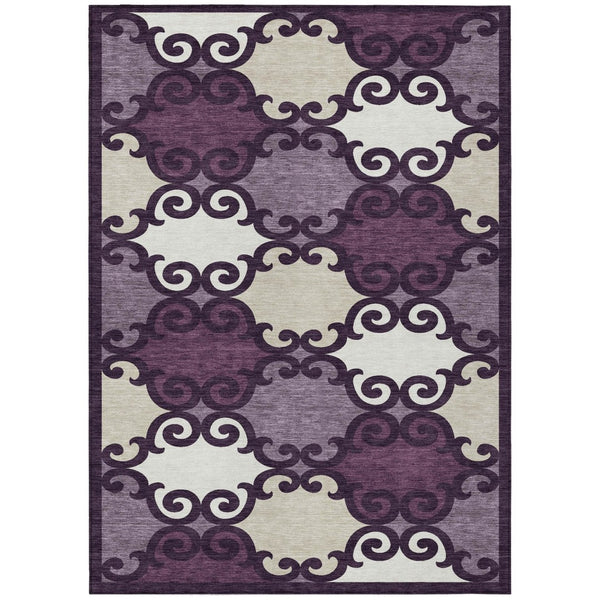 HomeRoots 5' Eggplant and Ivory Trellis Rug – Stylish, Durable, Washable Area Rug for Indoor and Outdoor Spaces 8' X 10' 592008