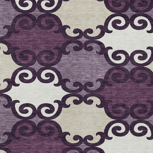 HomeRoots 5' Eggplant and Ivory Trellis Rug – Stylish, Durable, Washable Area Rug for Indoor and Outdoor Spaces 8' X 10' 592008