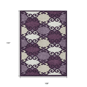 HomeRoots 9' Elegant Eggplant and Ivory Trellis Washable Area Rug for Indoor and Outdoor Versatility 9' X 12' 592009